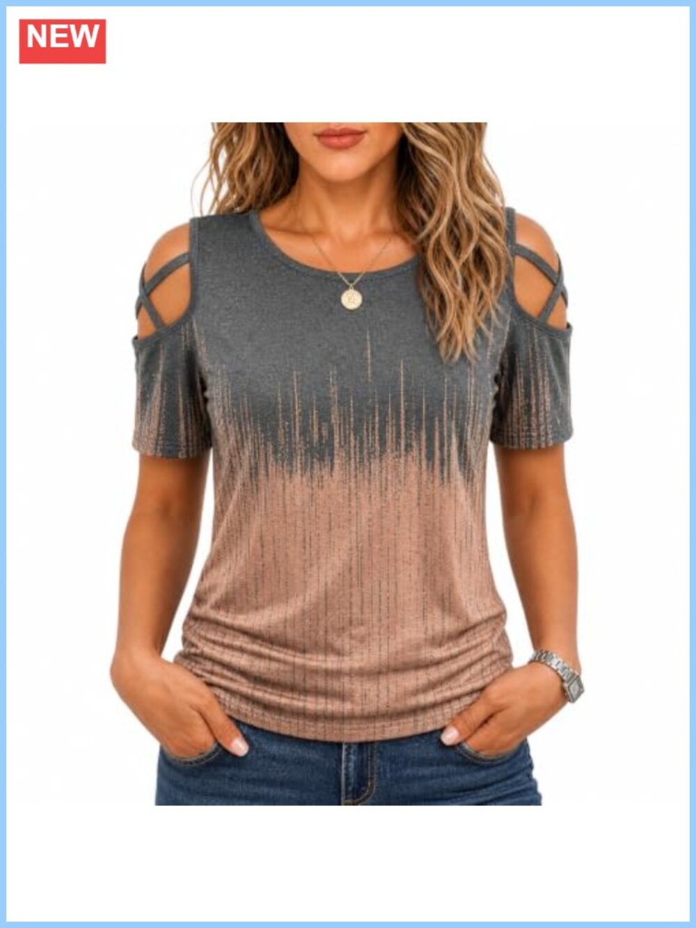 Women's Cold Shoulder Tunic Top Short Sleeve Loose Fit High Low Hem